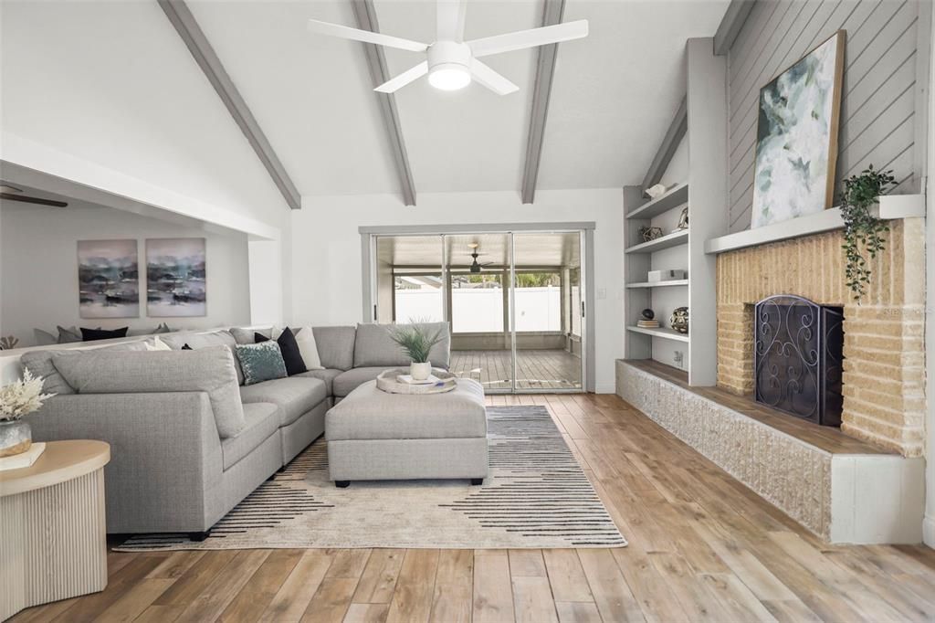 Fireplace, Interior, Living room, Wood Texture Flooring