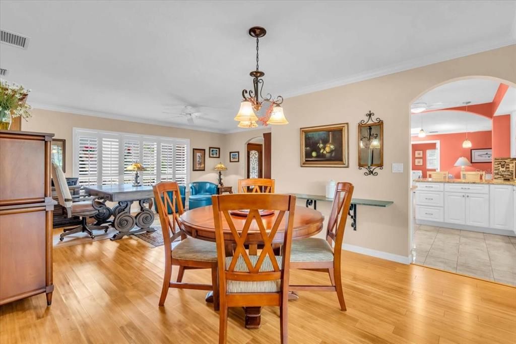Chandelier, Dining room, Interior, Pendant Lights, Wood Texture Flooring