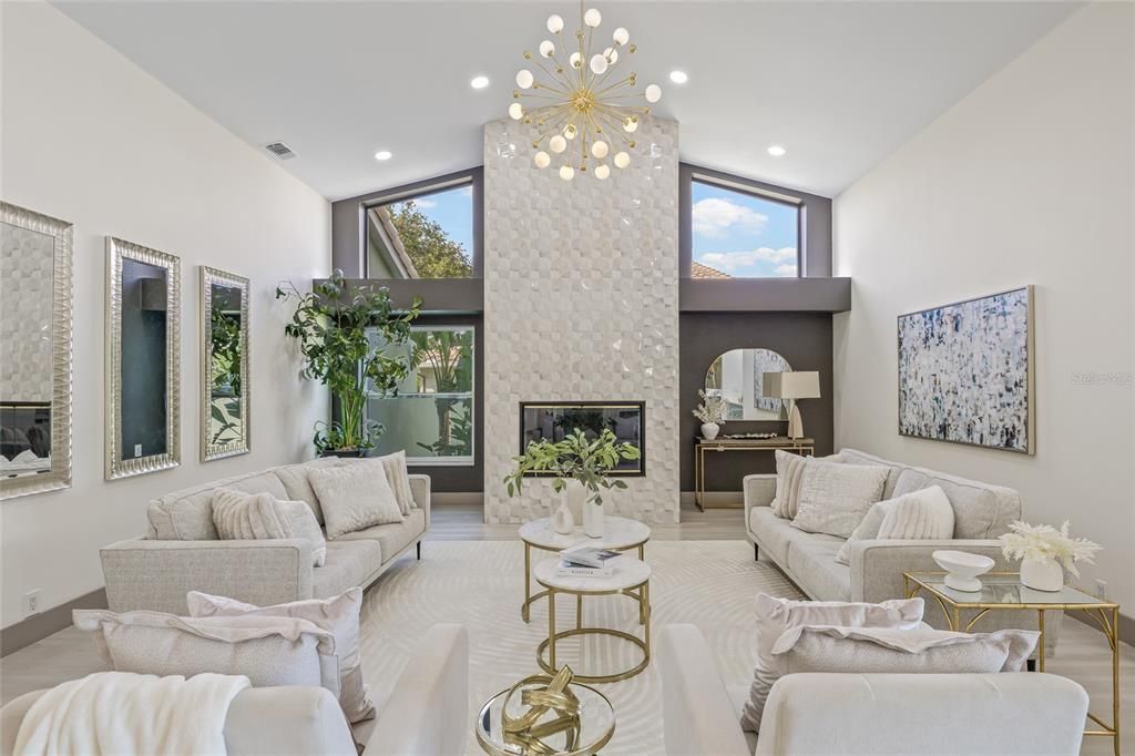 Fireplace, Interior, Living room, Pendant Lights, Recessed Lighting