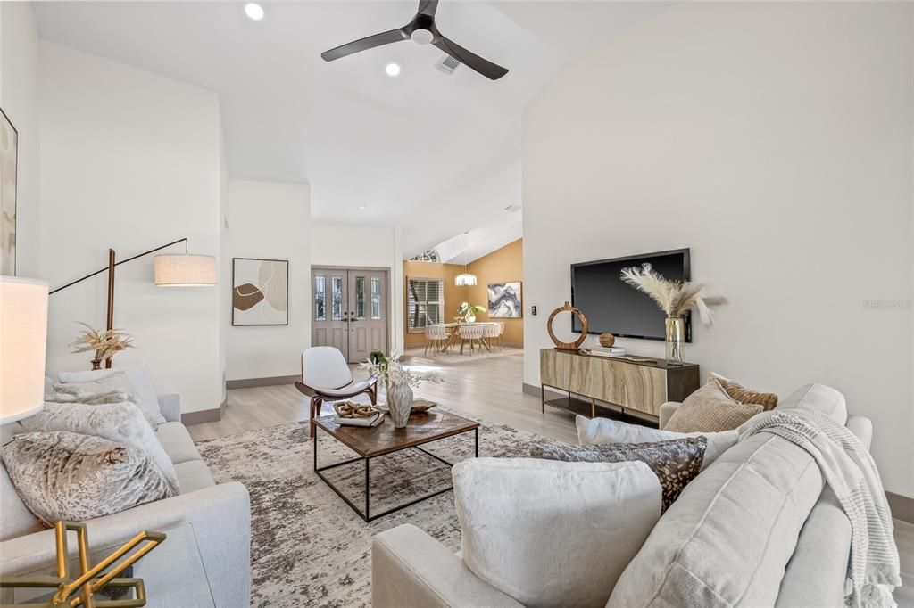 Interior, Living room, Recessed Lighting, Wood Texture Flooring