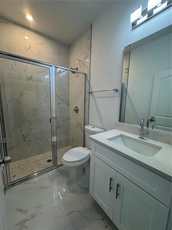 Bathroom, Glass Shower, Interior, Marble, Marble Walls, Recessed Lighting