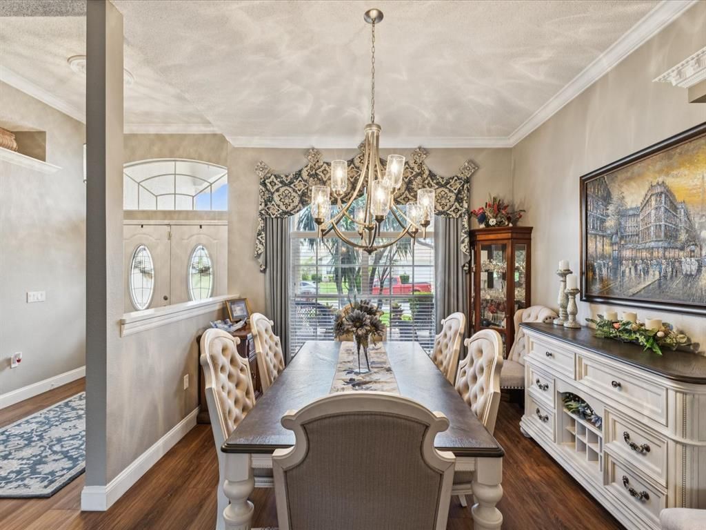 Chandelier, Dining room, Interior, Wood Texture Flooring