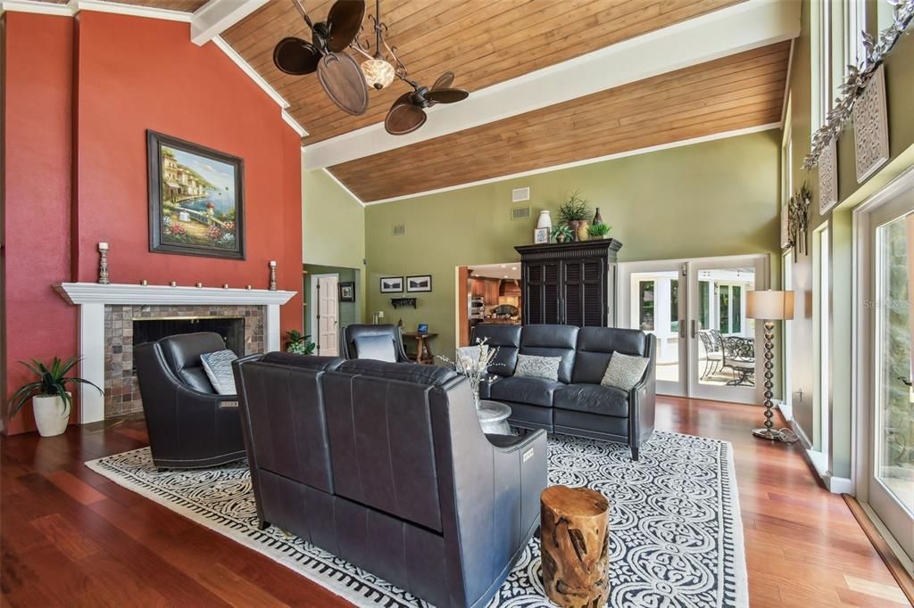 Fireplace, Interior, Living room, Wooden Ceilings, Wood Texture Flooring