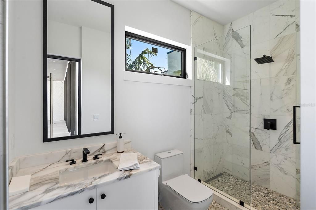 Bathroom, Glass Shower, Interior, Marble Walls