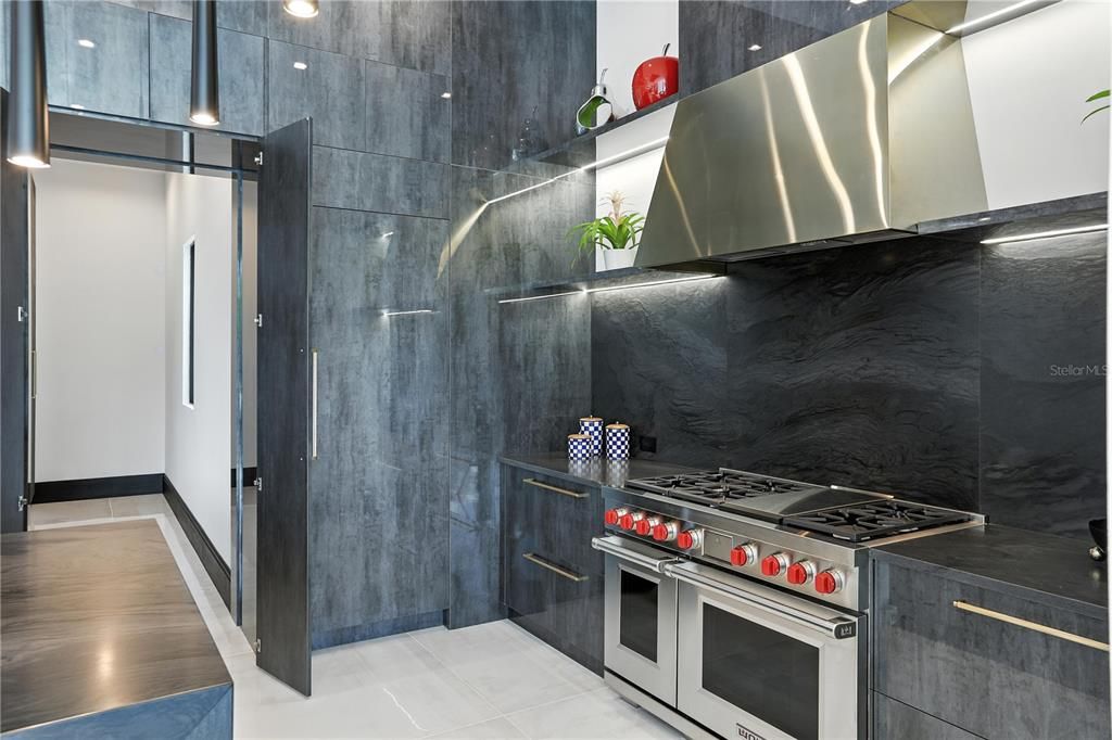 Interior, Kitchen, Marble Walls, Stainless Steel Appliances