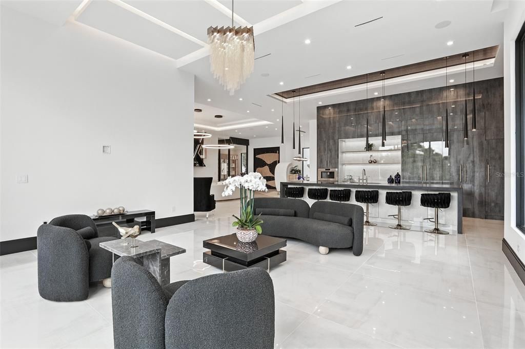 Chandelier, Interior, Kitchen, Living room, Marble, Recessed Lighting