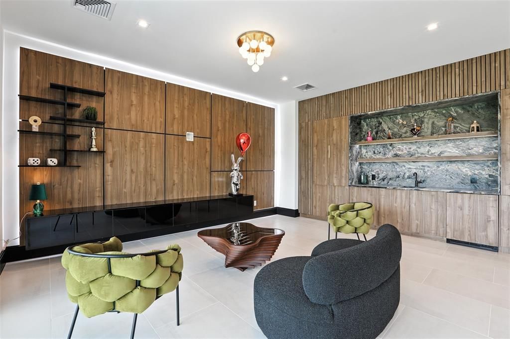 Interior, Living room, Recessed Lighting, Wooden Walls