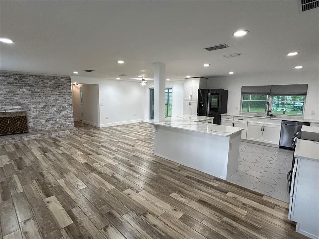 Interior, Kitchen, Recessed Lighting, Wood Texture Flooring