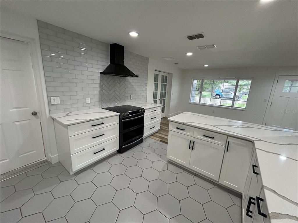 Interior, Kitchen, Recessed Lighting, Stone Walls