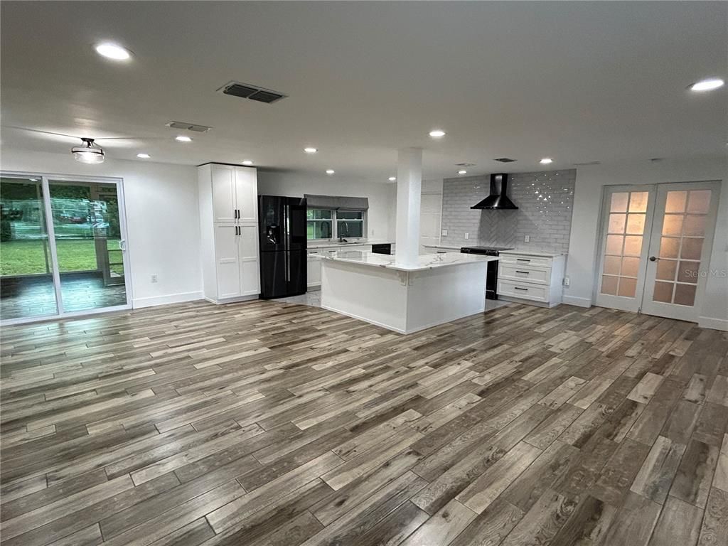 Interior, Kitchen, Recessed Lighting, Wood Texture Flooring