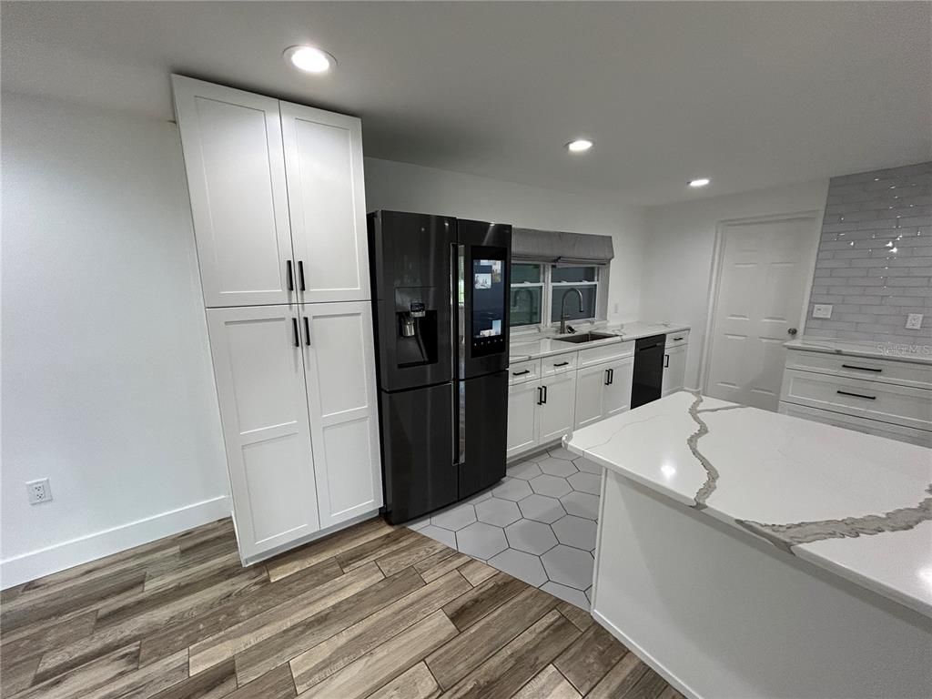 Interior, Kitchen, Recessed Lighting, Wood Texture Flooring