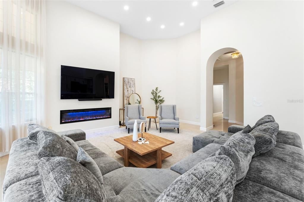 Fireplace, Interior, Living room, Recessed Lighting