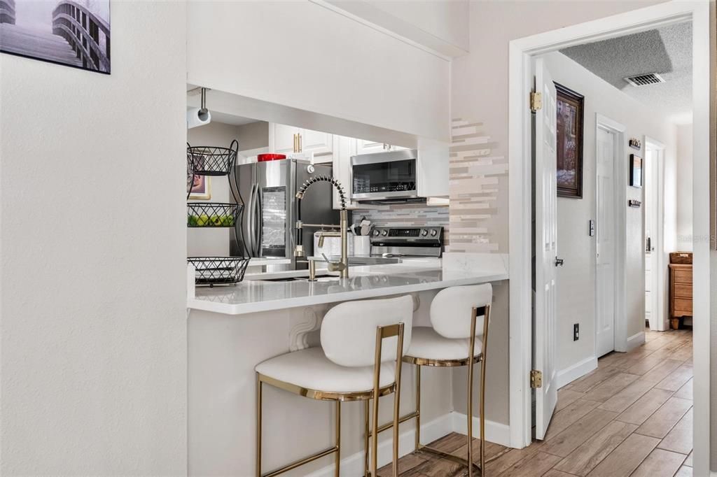 Interior, Kitchen, Pendant Lights, Stainless Steel Appliances, Wood Texture Flooring