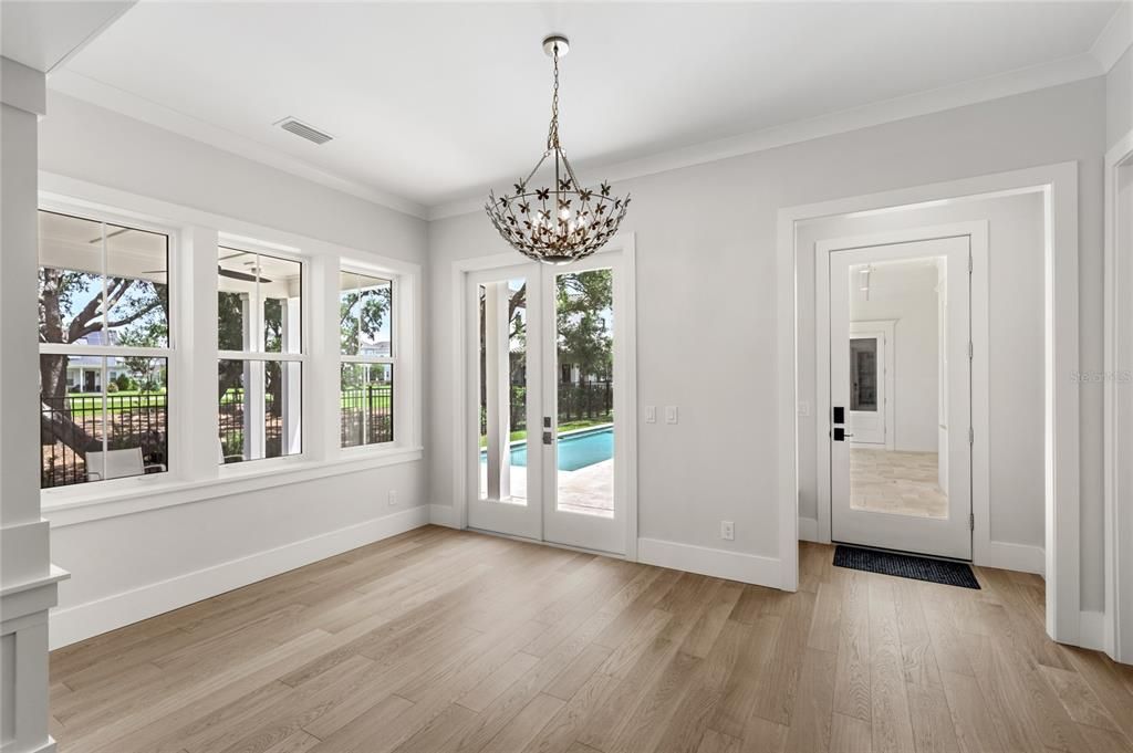 Empty room, Interior, Pendant Lights, Wood Texture Flooring