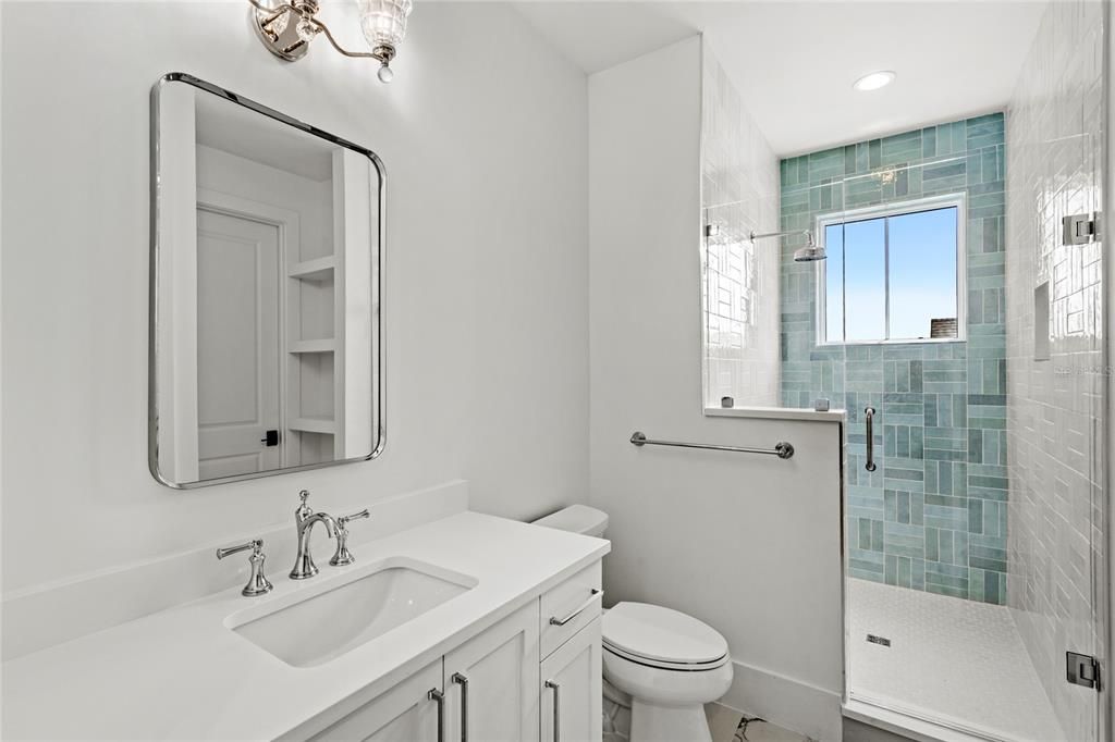Bathroom, Glass Shower, Interior, Recessed Lighting