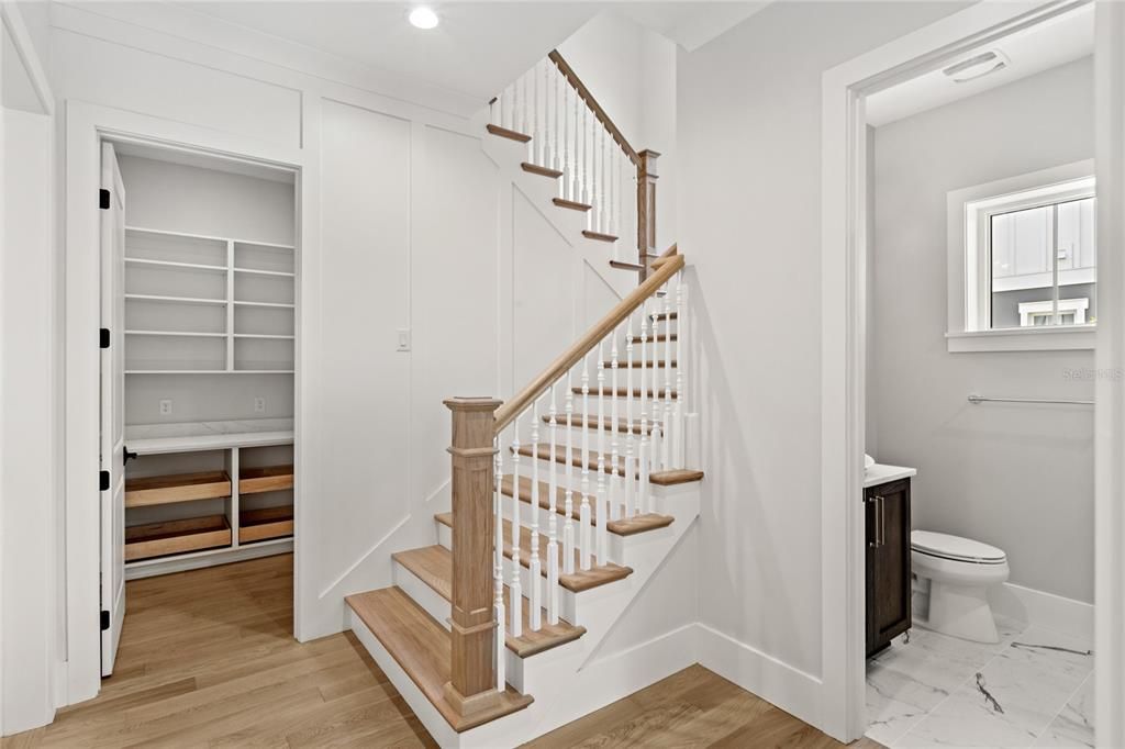 Interior, Marble, Recessed Lighting, Wood Texture Flooring