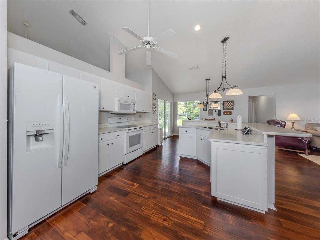 Interior, Kitchen, Pendant Lights, Recessed Lighting, Wood Texture Flooring