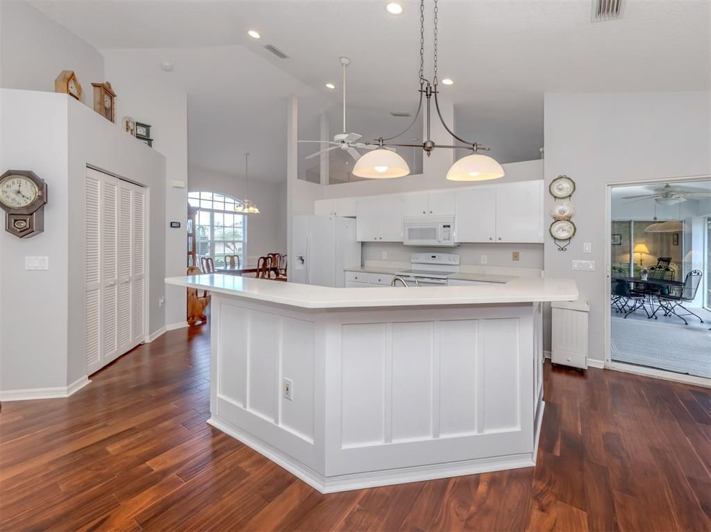 Interior, Kitchen, Pendant Lights, Recessed Lighting, Wood Texture Flooring