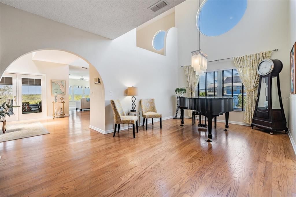 Interior, Pendant Lights, Piano, Wood Texture Flooring