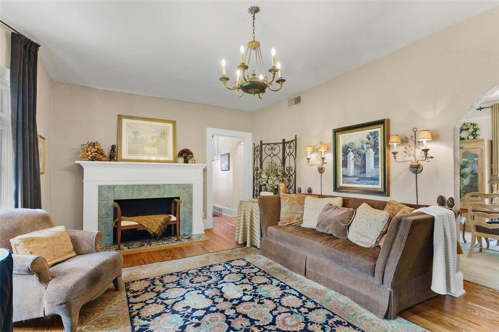 Chandelier, Dining room, Fireplace, Interior, Living room, Wood Texture Flooring