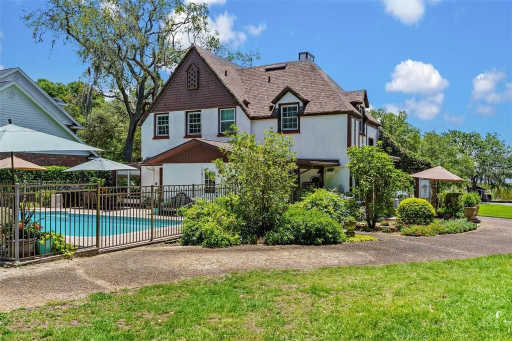 Backyard, Exterior, Facade, Pool, Tudor Revival
