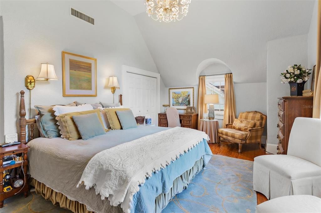 Bedroom, Chandelier, Interior, Wood Texture Flooring