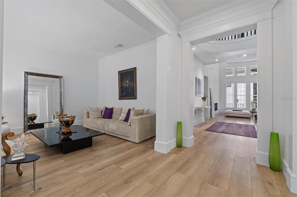 Interior, Living room, Recessed Lighting, Wood Texture Flooring