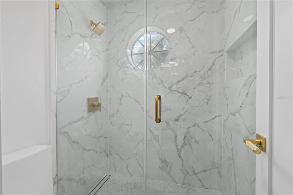 Bathroom, Glass Shower, Interior, Marble Walls