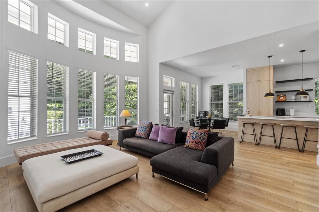 Dining room, Interior, Kitchen, Living room, Pendant Lights, Recessed Lighting, Wood Texture Flooring