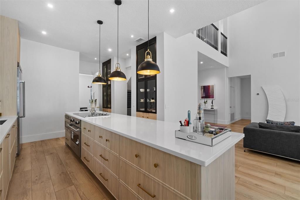 Interior, Kitchen, Pendant Lights, Recessed Lighting, Wood Texture Flooring
