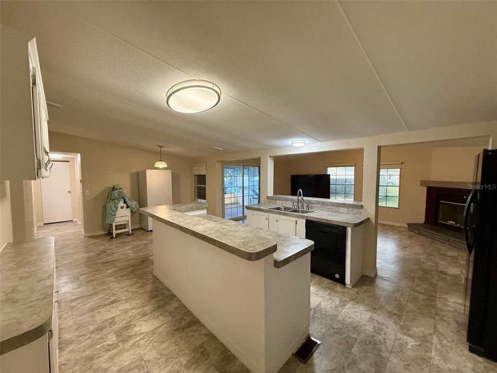 Interior, Kitchen, Pendant Lights, Wood Texture Flooring