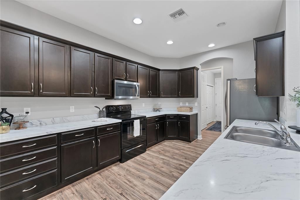 Interior, Kitchen, Recessed Lighting, Wood Texture Flooring