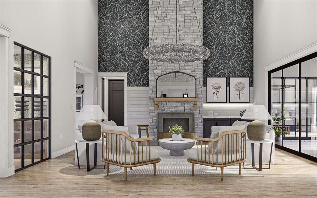 Fireplace, Interior, Living room, Wood Texture Flooring