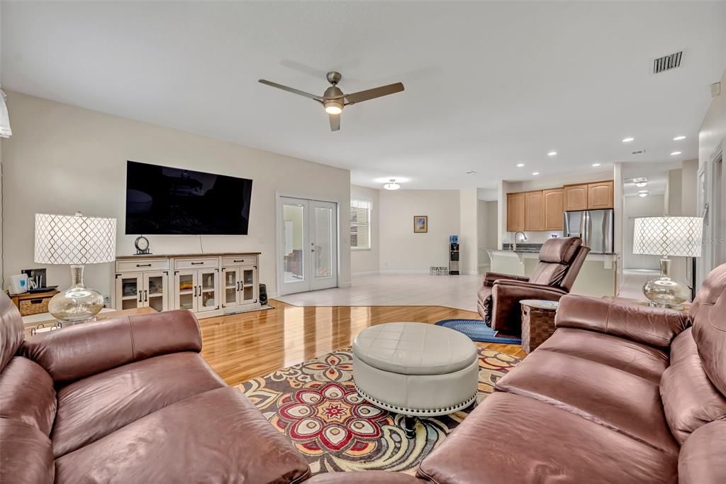Interior, Kitchen, Living room, Recessed Lighting, Stainless Steel Appliances, Wood Texture Flooring