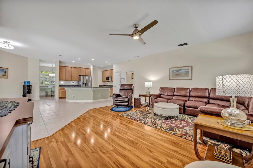 Interior, Kitchen, Living room, Recessed Lighting, Stainless Steel Appliances, Wood Texture Flooring