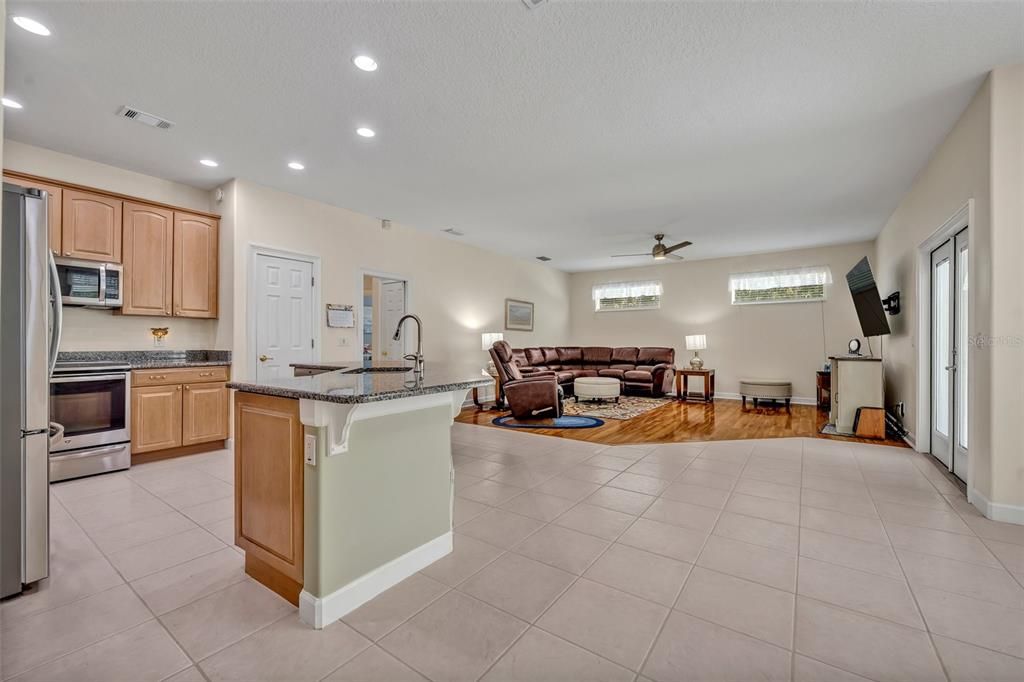 Interior, Kitchen, Living room, Recessed Lighting, Stainless Steel Appliances, Wood Texture Flooring