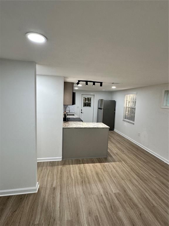 Interior, Kitchen, Recessed Lighting, Wood Texture Flooring