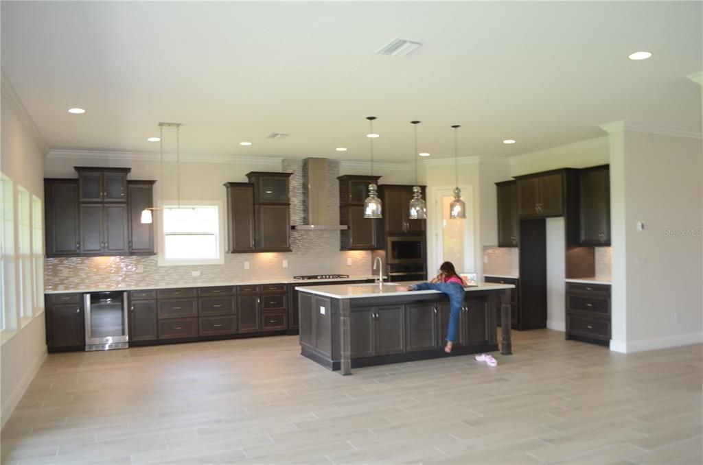Interior, Kitchen, Pendant Lights, Recessed Lighting, Wood Texture Flooring