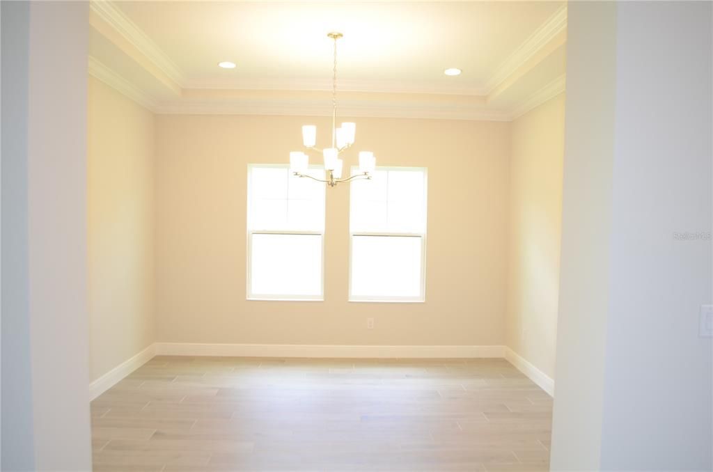 Chandelier, Empty room, Interior, Recessed Lighting, Wood Texture Flooring