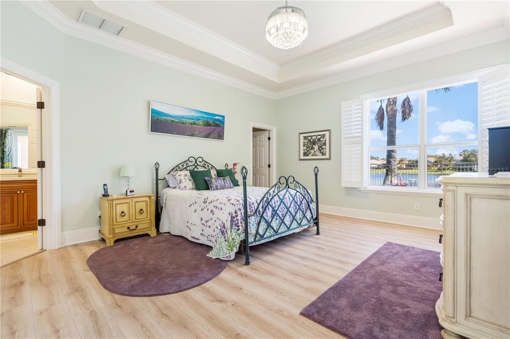 Bedroom, Interior, Pendant Lights, Water, Wood Texture Flooring
