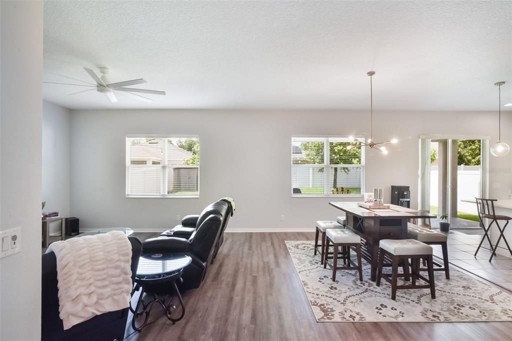 Dining room, Interior, Pendant Lights, Wood Texture Flooring