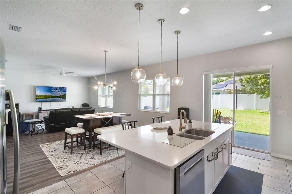 Dining room, Interior, Kitchen, Living room, Pendant Lights, Recessed Lighting, Wood Texture Flooring