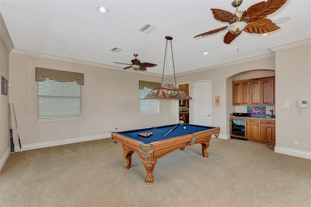 Billiard Table, Game Room, Interior, Pendant Lights, Recessed Lighting