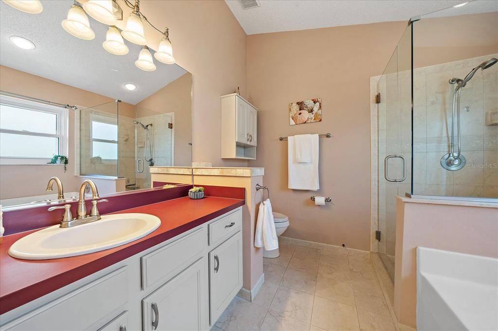 Bathroom, Dual Sink Vanities, Glass Shower, Interior, Recessed Lighting