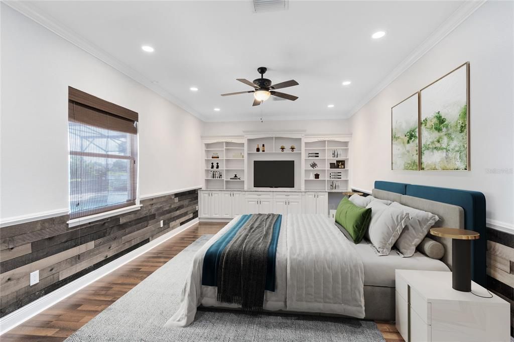 Bedroom, Interior, Recessed Lighting, Wood Texture Flooring
