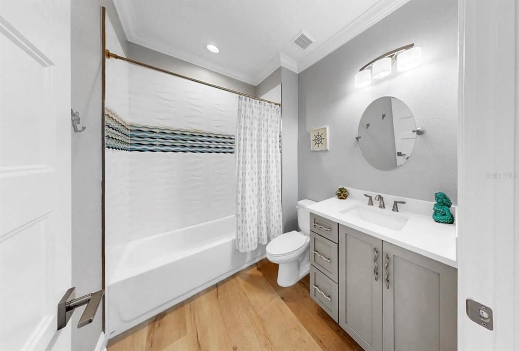 Bathroom, Interior, Recessed Lighting, Wood Texture Flooring