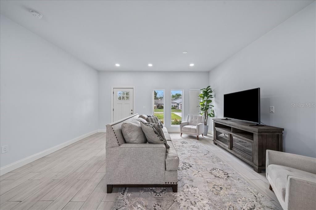 Interior, Living room, Recessed Lighting, Wood Texture Flooring