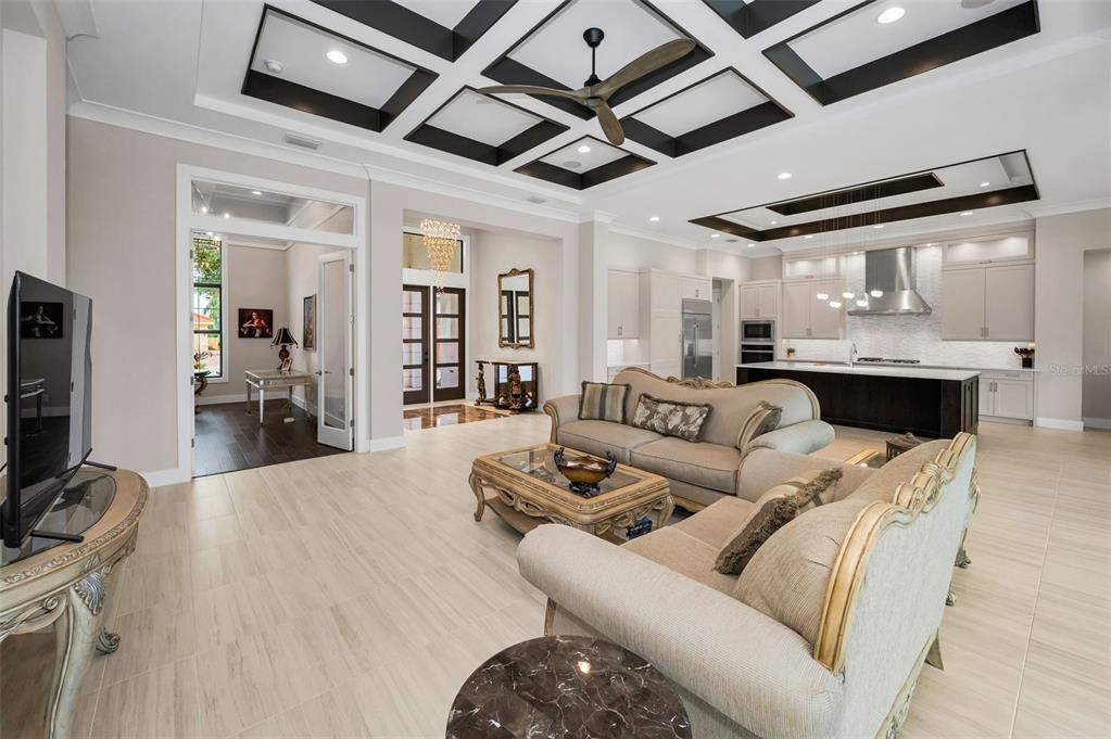 Interior, Kitchen, Living room, Pendant Lights, Recessed Lighting, Stainless Steel Appliances, Wood Texture Flooring