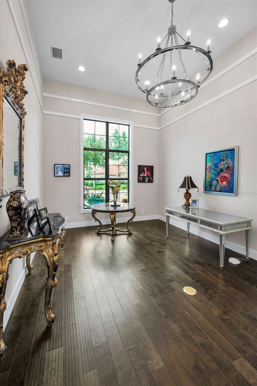Chandelier, Interior, Recessed Lighting, Wood Texture Flooring