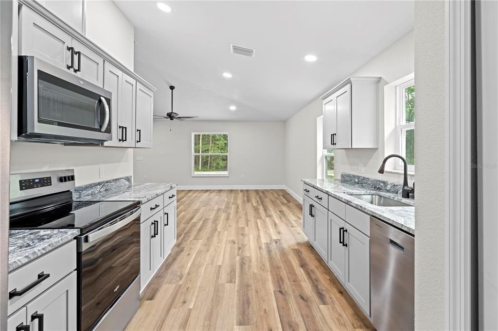 Interior, Kitchen, Recessed Lighting, Wood Texture Flooring
